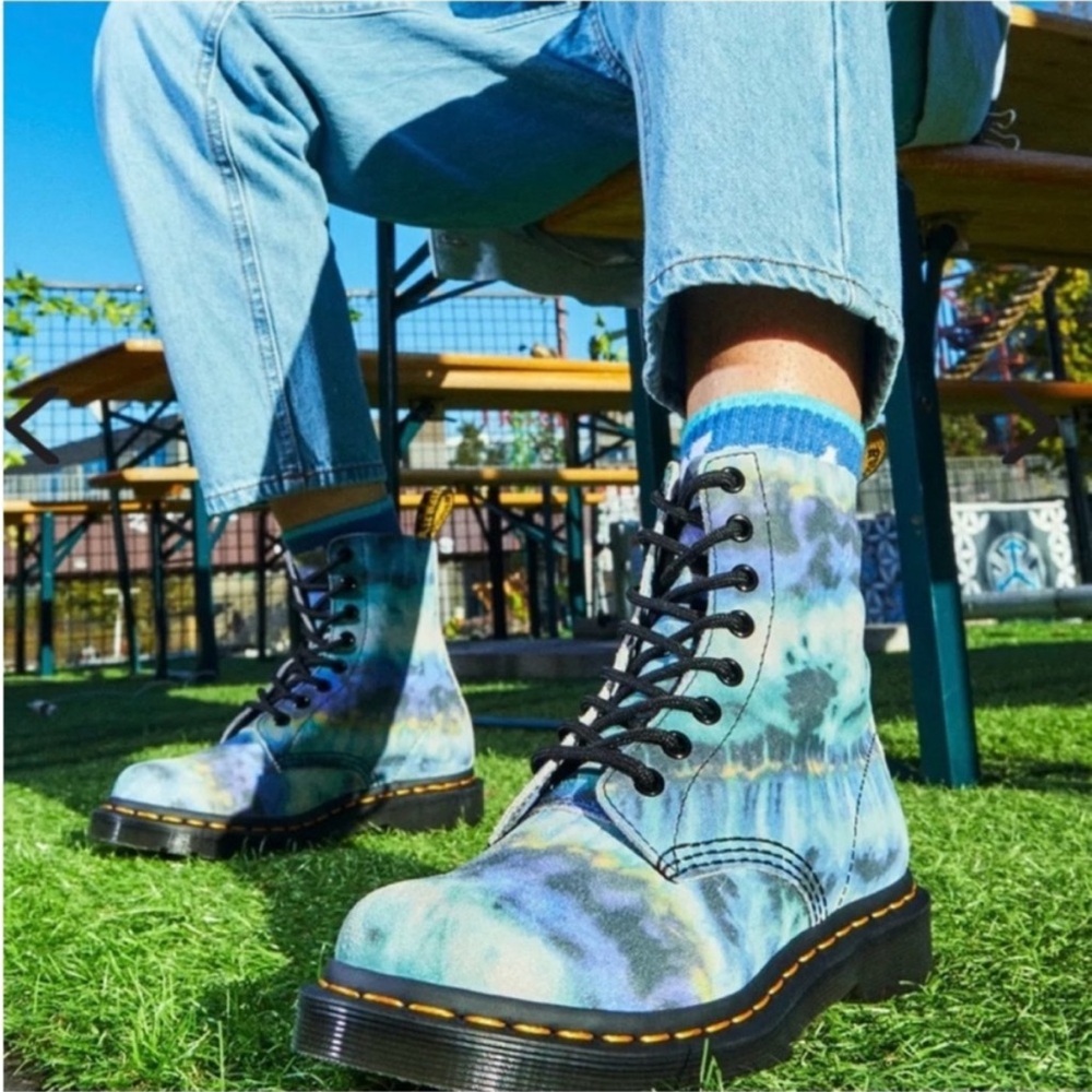 Dr. Martens Blue Tie-Dye Combat Boots